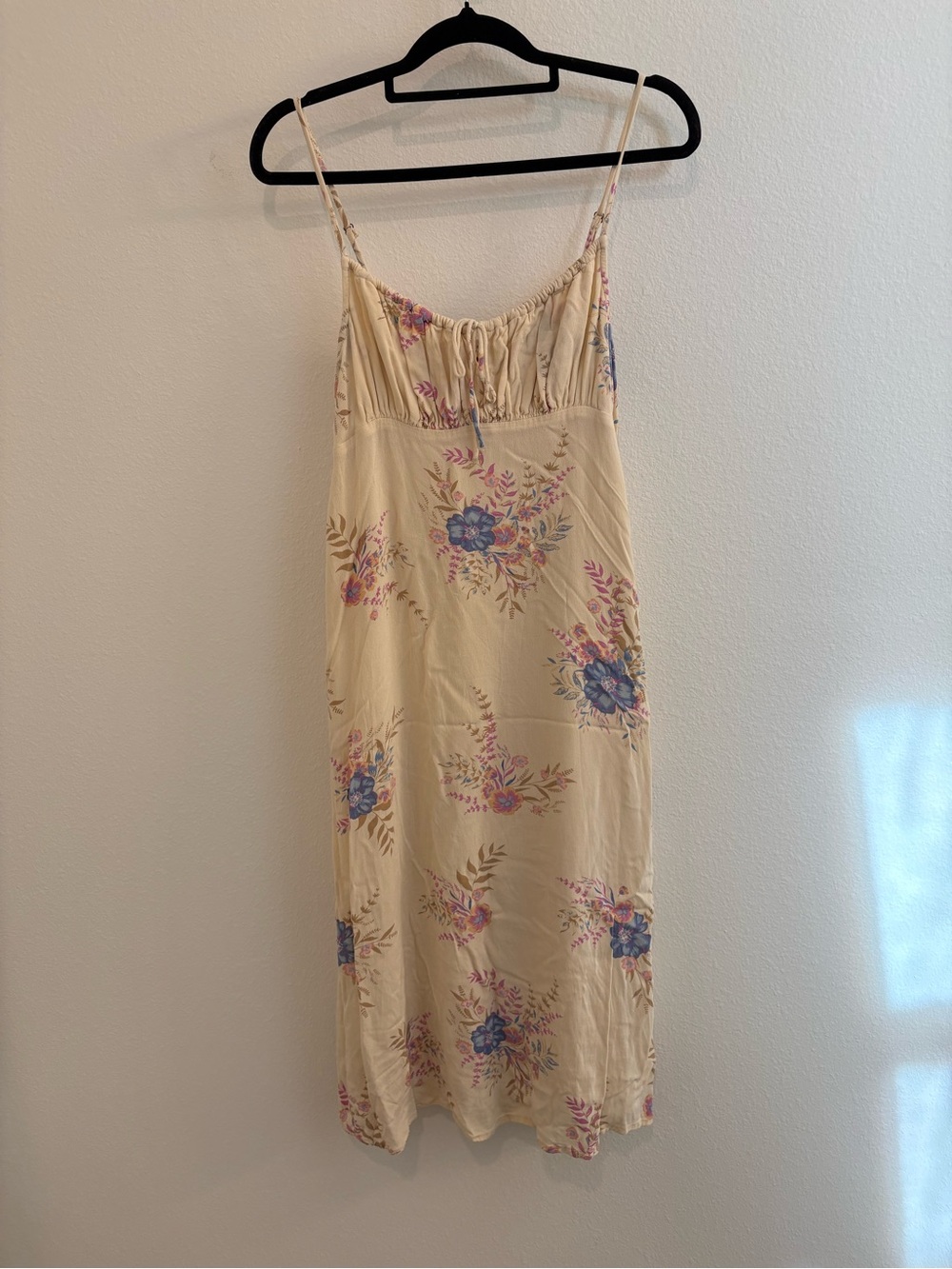 Lucky Brand Cream Midi Slip Dress with Blue & Pink Floral Print